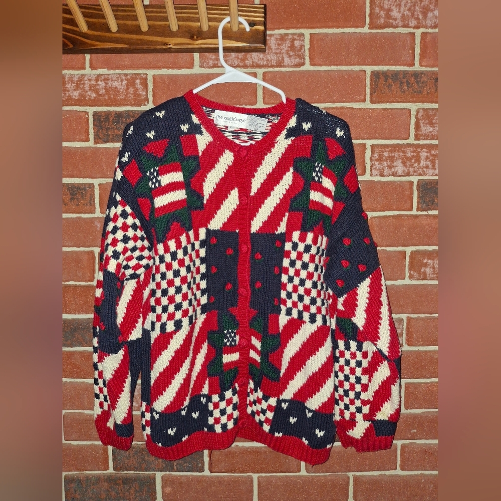 Vintage Patriotic red and blue knit cardigan - Picture 1 of 3
